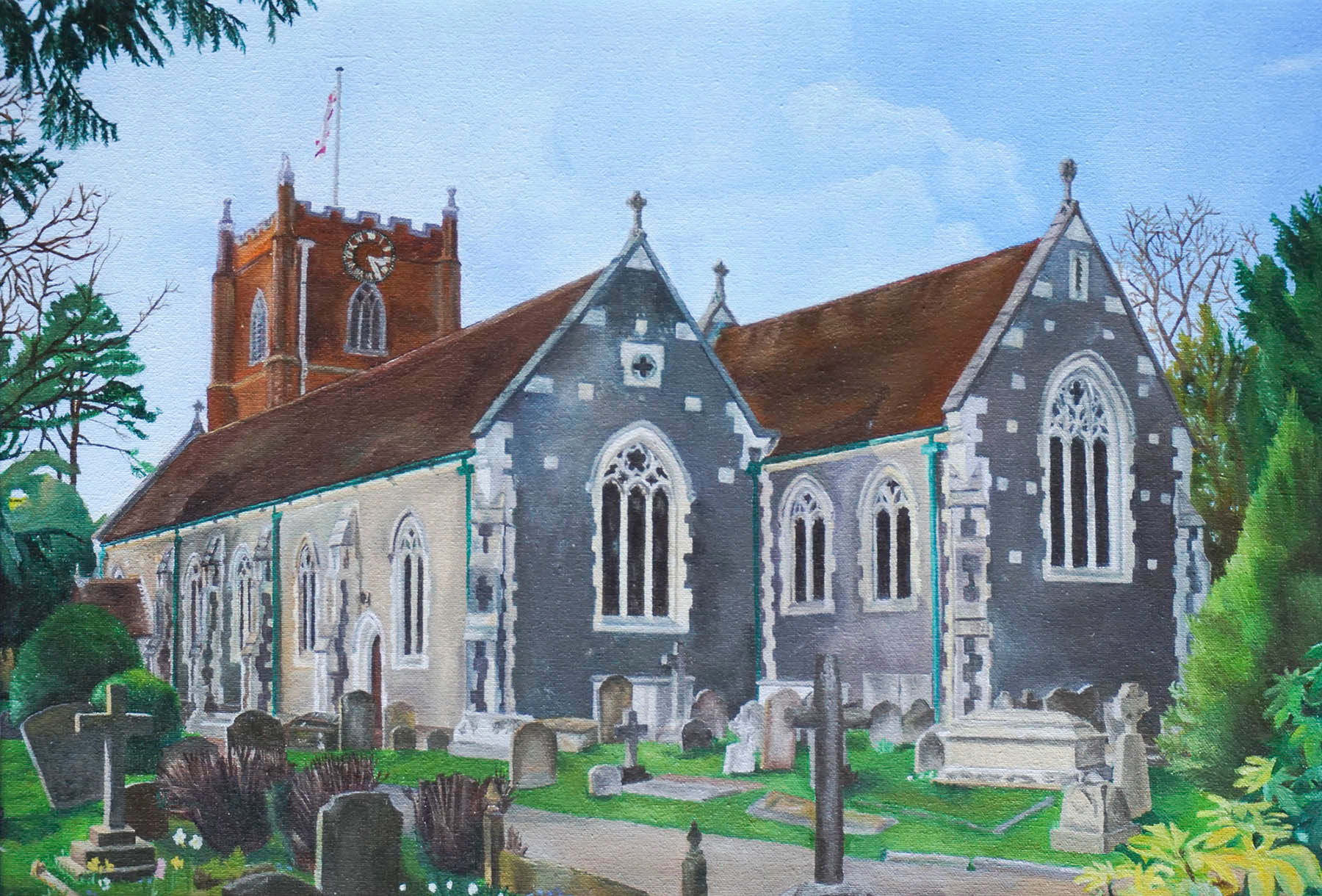 St Mary's Church Wargrave, oil on canvas