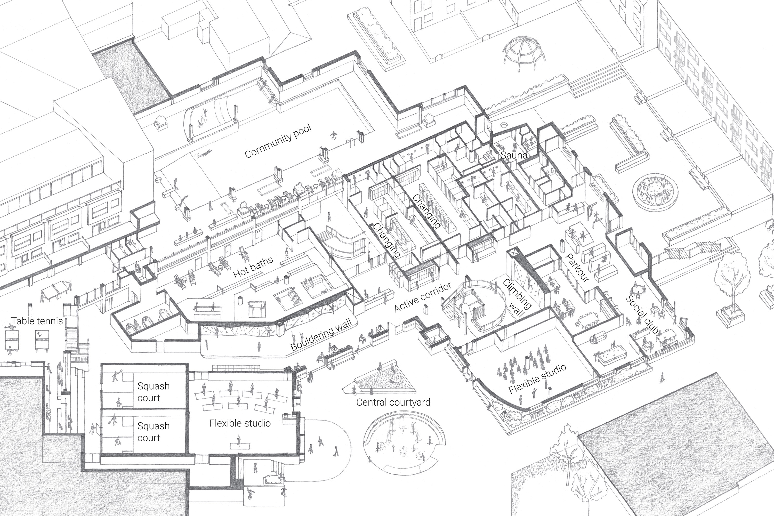 Hand drawn projected drawing