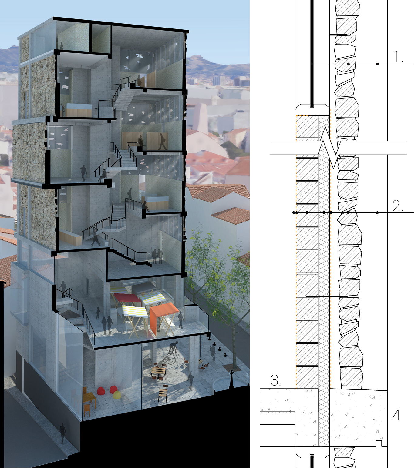 Rendered perspective section